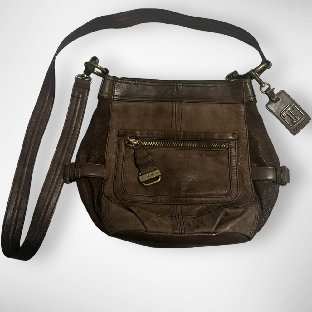 TIGNANELLO Dark Brown Leather Multi Pocket Hobo Crossbody Satchel | EUC